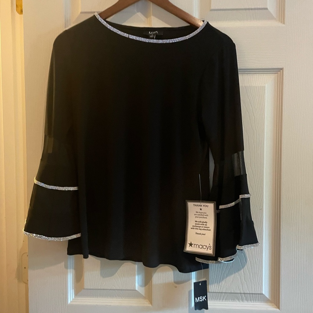 MSK Rhinestone Bell-Sleeve Top-Small-NWT